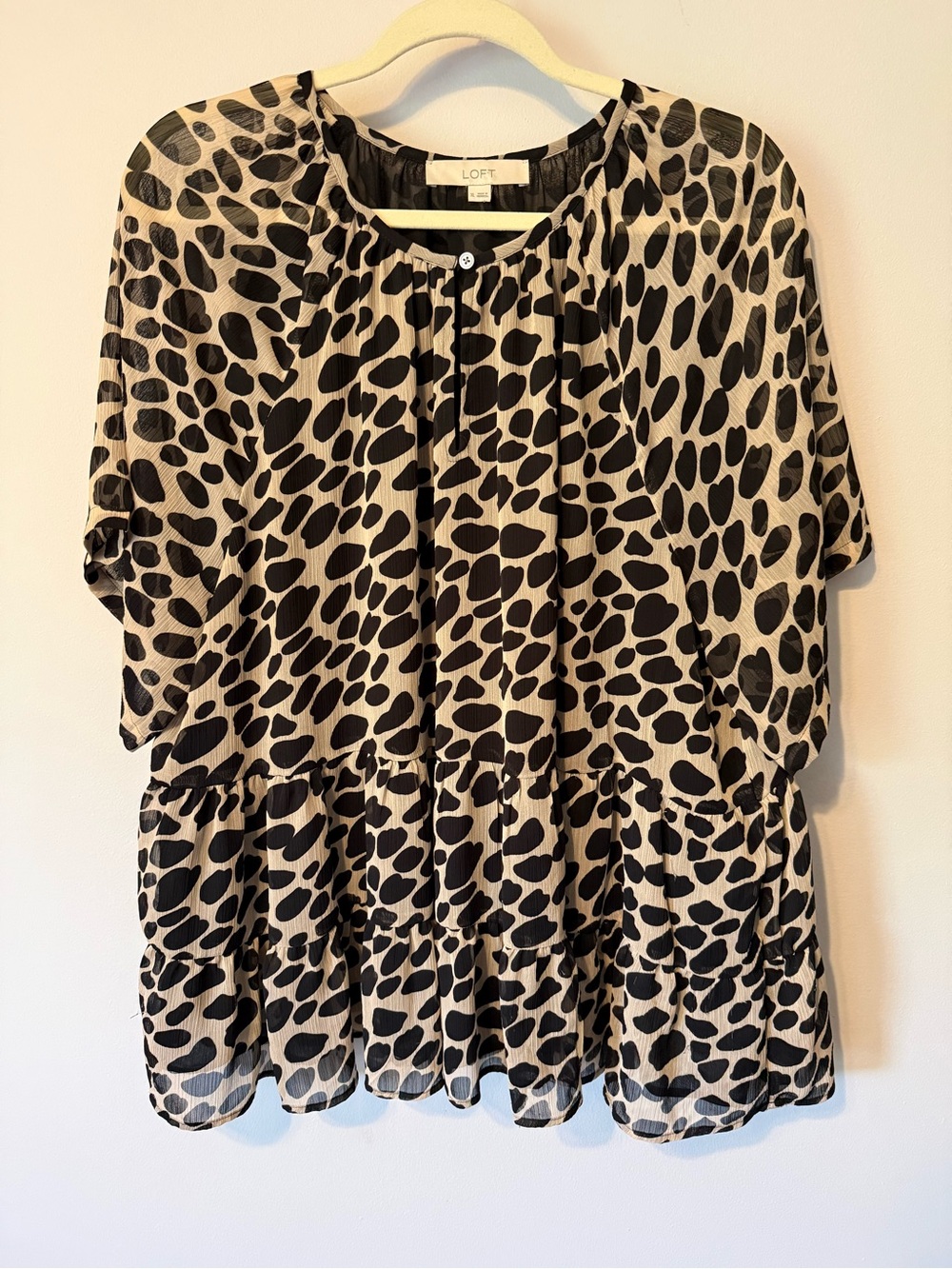 LOFT Black and Beige Animal Print Peplum Tunic